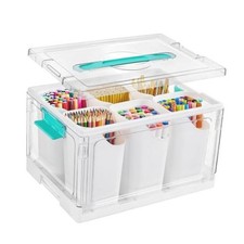 24 QT Clear Plastic Craft Organizer with 6 Detachable Inserts - Art Supply
