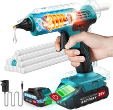 100W Akku Hei&szlig;klebepistole Kabellos, mit 21V 2000mAh Akku und Ladeger&auml;t, Schnell
