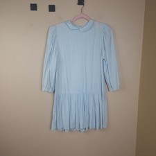 Vintage SantaCruz Blue White Stripe Long Sleeve Flounce Hem Dress Size L