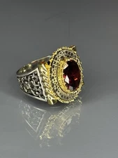 Handmade Sterling Silver Ruby Stone Ring: Gold Detail Filigree Statement Jewelry