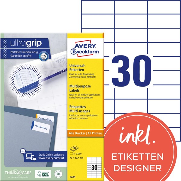 Avery Zweckform Universal-Etiketten, 70 X 29,7 Mm, Weiß 1 Bis 40X Spare Bis 20%-image