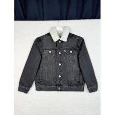 Levi's SilverTab Denim Jacket Kids XL Black Excellent Sherpa Collar Trucker