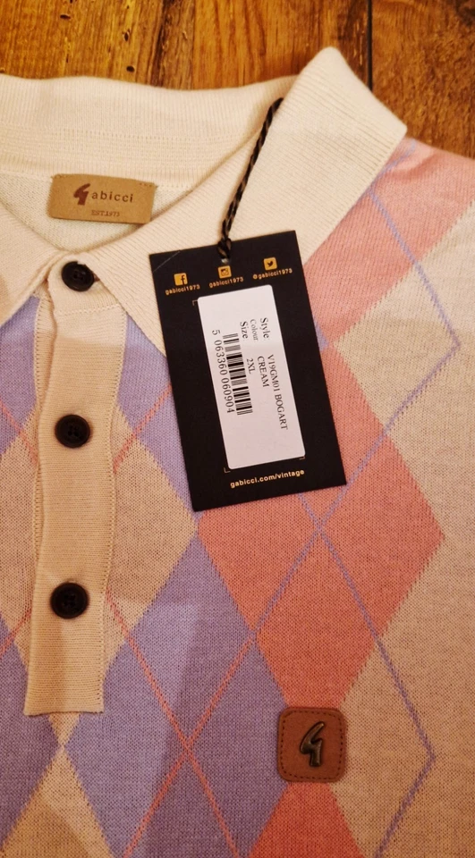 Gabicci - Bogart Argyle Knitted Polo Shirt: Size 2XL - Image 2 of 4