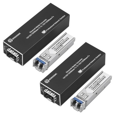 A Pair of Mini Gigabit Fiber Media Converter with 2x 1.25G LC SFP Module, Fib...