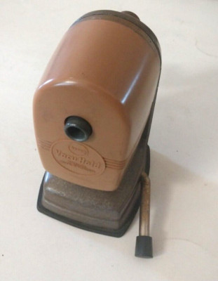 Apaco Vacu Hold Suction Pencil Sharpener Metal Hand Crank USA VTG Antique