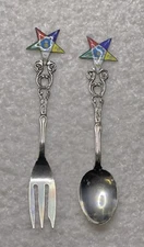 Vintage Eastern Star Masonic Cocktail Fork  & Spoon Made In Germany