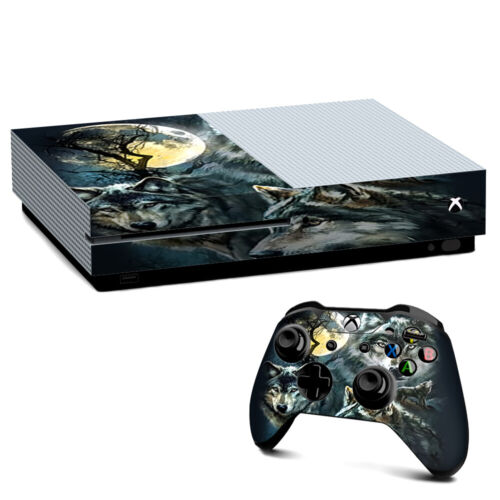 Xbox One S console skins décalcomanie enveloppement SEULEMENT 3 loups clair de lune - Photo 1/1