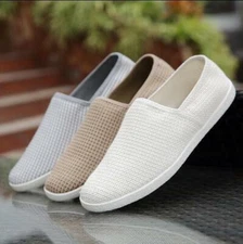 Casual Mens Loafers Breathable Canvas Flat Linen Pull On Driving Moccasins Shoes