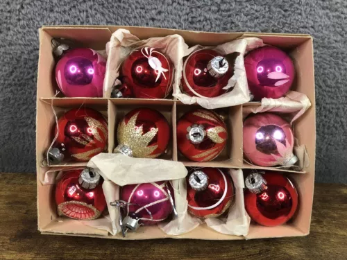 12x Vintage 1960’s 70’s Mercury Glass Baubles Christmas Decorations Ornaments