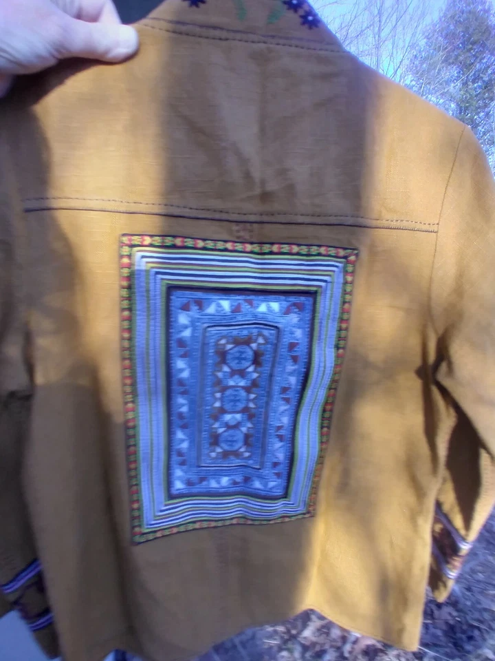 Gorgeous Thailand Embroidered Aztec 100% Hemp Jacket Large CH 38" - Image 4 of 4
