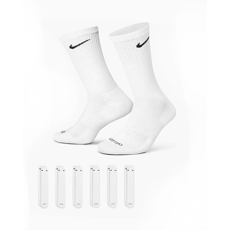 Nike Everyday DriFit 6 Pairs Black White Crew Socks Cushioned Gym