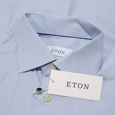 Eton NWT Dress Shirt Size 38 15 Contemporary Fit in Blue / Yellow Mini Check