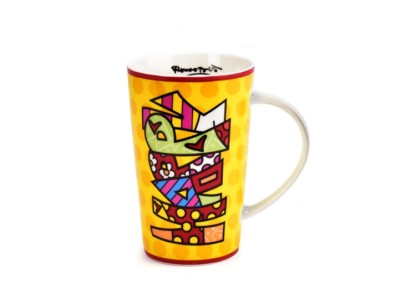 ROMERO BRITTO BONE CHINA MUG   HAPPY ** NEW ** GIFT BOXED  ** 13 OZ