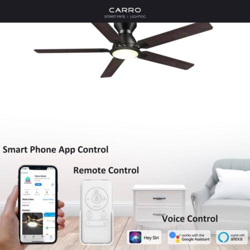 CARRO Smart Ceiling Fans 52" Indoor/Outdoor Dimmable LED w/ Light + Remote Black - Picture 2 of 12