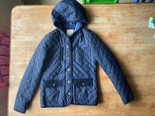 Womens Mantaray Lightweight Jacket With Hood Quilted Size 8 Blue Elbow Patches