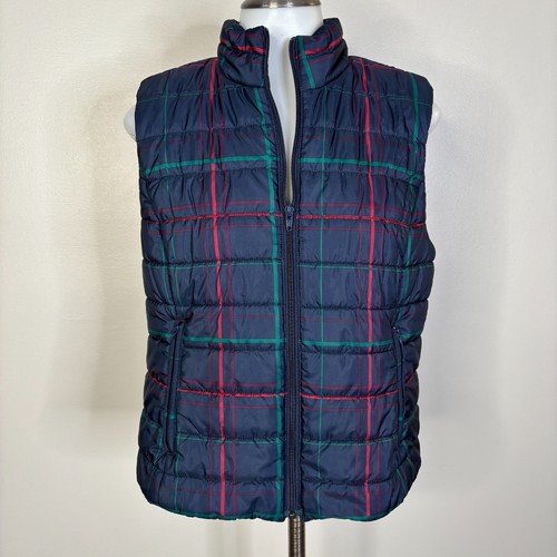 LOFT Quilted Puffer Vest Medium Navy Blue Plaid Full-Zip Pockets Women's - Bild 1 von 12