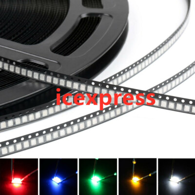 100pcs 3528 Cool Warm White Red Green Blue Yellow Light Diode 1210 SMD LED