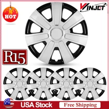 15" 4PCS Black Sliver Wheel Covers Snap On Full Hub Caps fits R15 Tire&Steel Rim