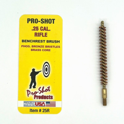 Pro-Shot Benchrest Brush For .25 Cal. Rifle With Bronze Bristles & Brass Core
