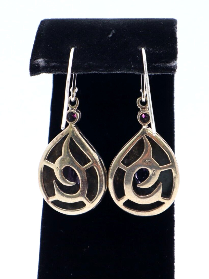Sterling Silver Amethyst Dangle Hook Earrings - image 3