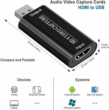 Audio Video Capture Cards 4K 1080P HDMI to USB 2.0 Record to DSLR Camcorder Cam