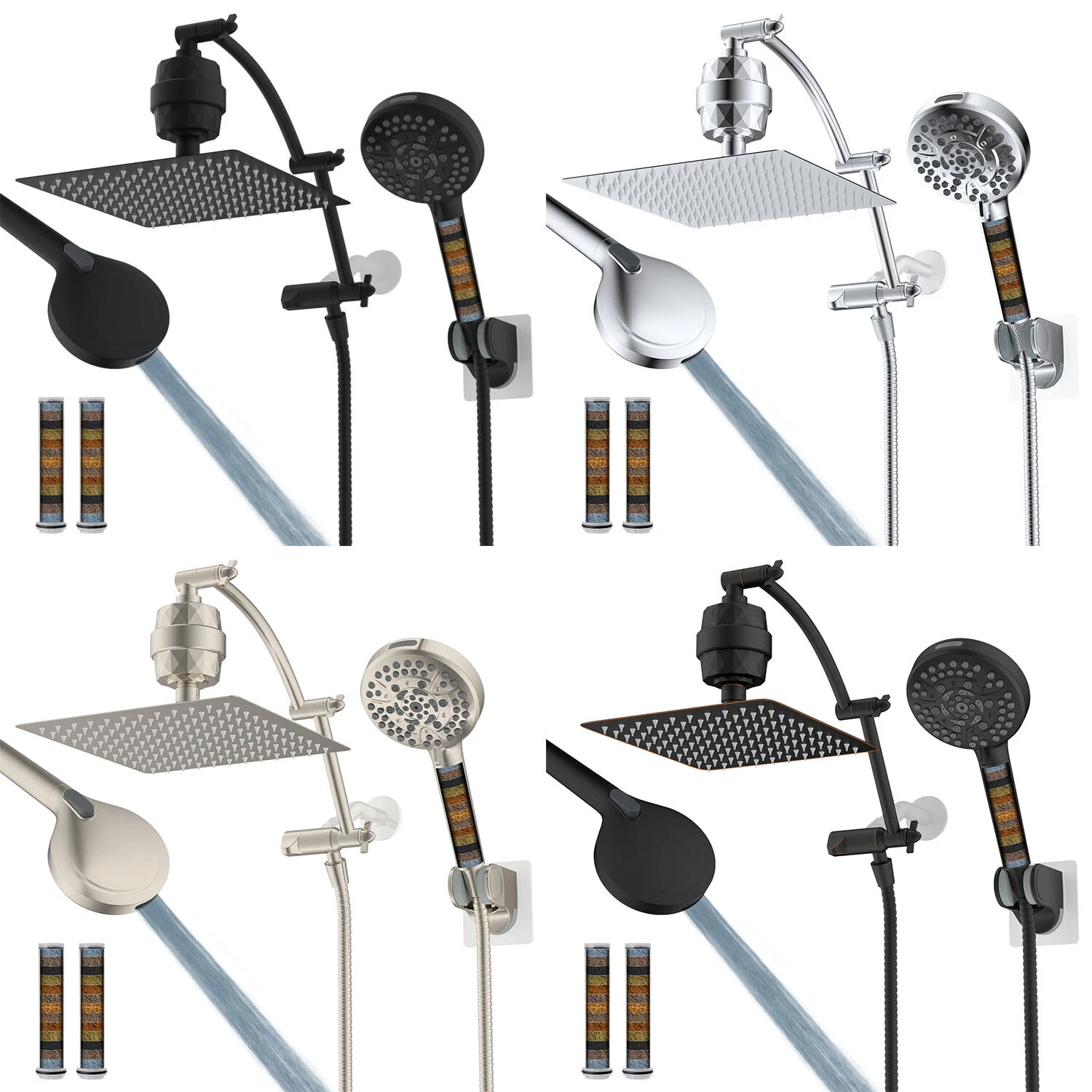 All Metal High Pressure Dual Filtered Rainfall Shower Head with Handheld Combo
