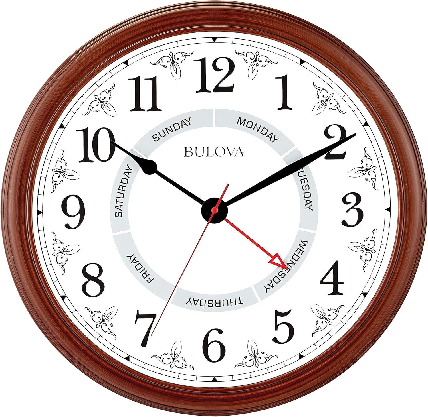 Daily Wall Clock, Model C4804 | Brown Cherry Finish | Modern Design | Large Easy