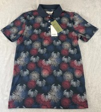 Goodfellow mens short sleeve blue fireworks 3 button polo size small