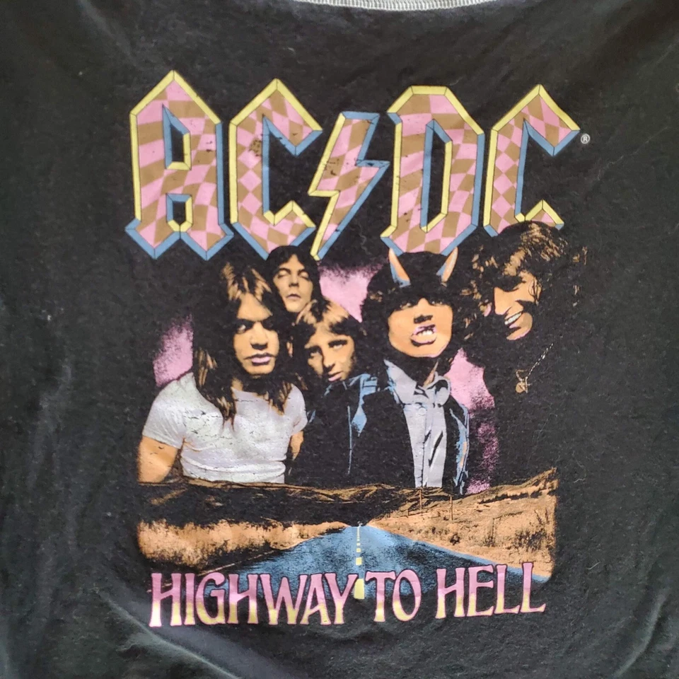 ACDC женщин верхний средний черный футболка укороченный шоссе в ад графический футболка - Изображение 2 из 4