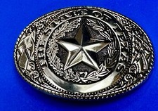 The Great State Of Texas - Lone Star Flags Seal Silver  Black Color Belt Buckle