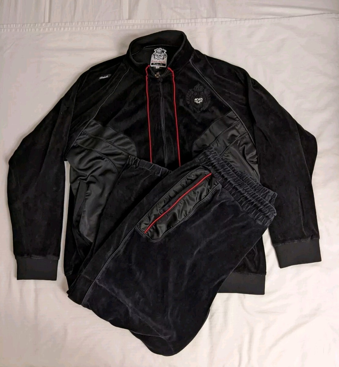 Vintage Akademiks Velour Track Suit Mens 4XL Black Red Y2K Vintage Akademiks Velour Track Suit Mens 4XL Black Red Y2K