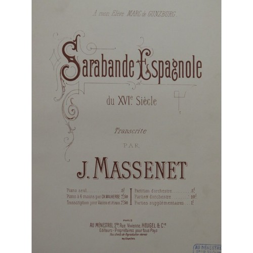 Massenet Jules Sarabande Spanish Singer Piano ca1892 | eBay