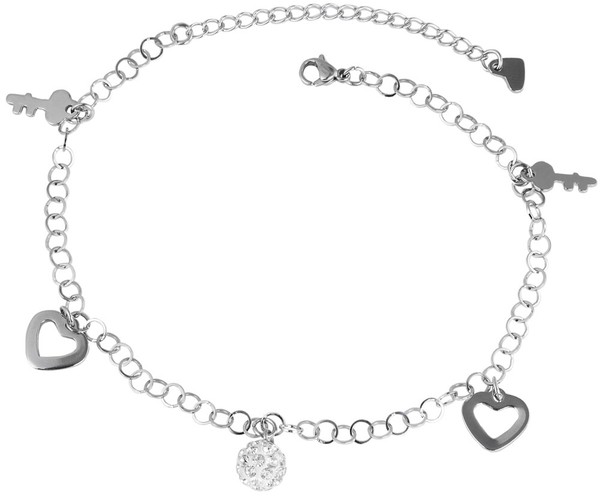 FußKettchen Edelstahl Herz Strasskugel SchlüSsel 23 Cm + 5 Cm Akzent FußKette-image