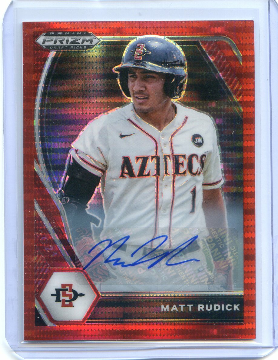 Matt Rudick 2021 Panini Prizm Draft Picks MATT RUDICK RC RED PULSAR Auto #1/11 METS ...
