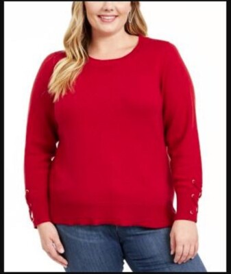 MICHAEL KOR S Sweater Women's 2X 18W 20W Plus Size Red Knit Lace Sleeves Logo