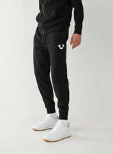 NEW TRUE RELIGION $109 BLACK LOGO JOGGER SWEATPANTS PANTS SZ L LARGE