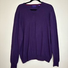Alan Flusser Purple V-Neck Sweater Men  s L Cotton Cashmere Blend Pullover