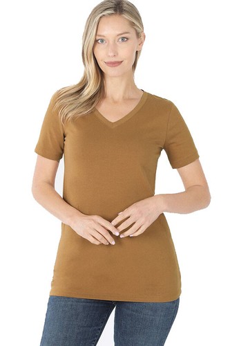 Zenana Plain Short Sleeve T Shirt V-Neck Top Stretch Cotton Tee Women Loose Fit - Picture 9 of 24