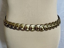 80's Metal Medallion Coin Concho Belt Gold Tone Women's Stretch Elastic Band