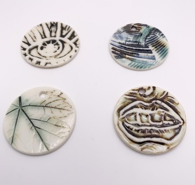 Vintage Studio Pottery Pendants Job Lot Ceramic Hand Painted Eye Lips Leaf Art