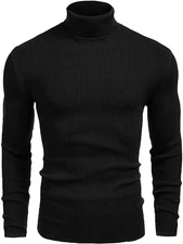 Mens Turtleneck Long Sleeve Knitted Shirt SlimFit Ribbed Turtle Neck Men Sweater