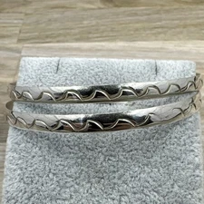 Sterling Silver 925 JHK Mexico Taxco Bangle Bracelet Set Of 2 Tribal Waves 7.75”
