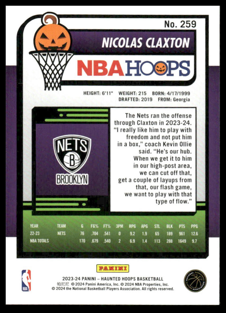 2023-24 Hoops Haunted Hoops #259 Nicolas Claxton | eBay