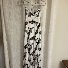 Urban Outfitters Women’s S White Butterfly Maxi Dress Babydoll Boho Fairy Lace
