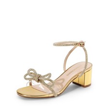 DREAM PAIRS Women's Double Bowknots Crystal Sandals Low Chunky Heels Clear...