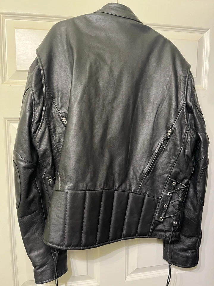 Used Interstate Leather Large Men’s Motorcycle Riding Jacket Gear Tassels - Image 2 of 3