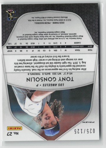 2020 Panini Prizm #27 Tony Gonsolin Lime Green Prizm #/125 - Picture 2 of 2