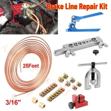 Brake Line Pipe Repair Kit 3/16 25ft Pipe Double Flaring Tools 22 Nuts Fittings