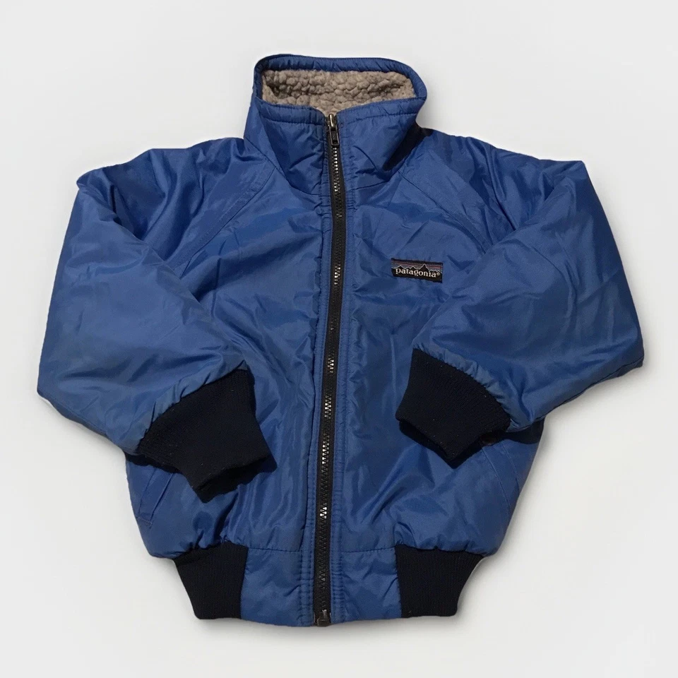 Patagonia Vintage Kids 4/5 Blue Zip Bomber Fleece Lined Jacket - Image 2 of 4
