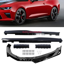 For 2016-2024 Chevy Camaro 1le Style Glossy Black Front Bumper Lip Side Skirt